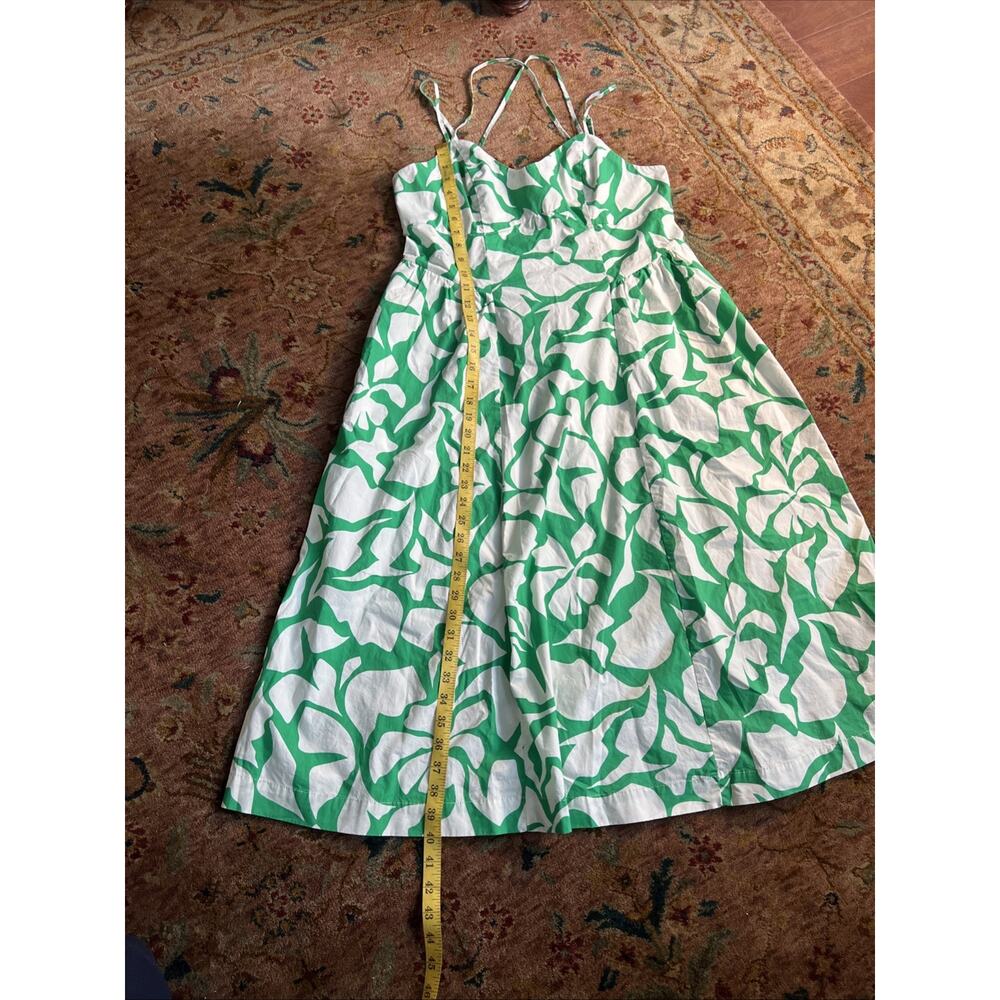 A New Day Vibrant Green & White Abstract Print Smocked Midi SunDress Resort L - Picture 5 of 7